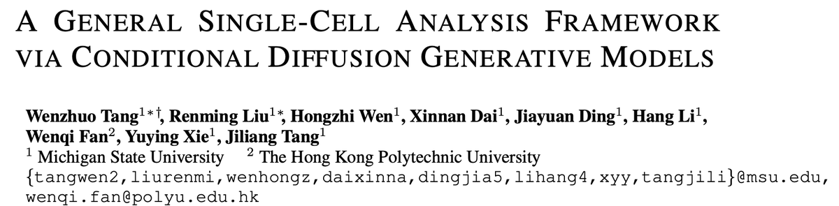 WenzhuoTang's tweet photo. Excited to present “scDiff: unifying common single-cell tasks with a diffusion generative model.” 
With @WenzhuoTang, @RemyLau3, @bilibiliWehos, Xinnan Dai, @JiayuanDing, Hang Li, @wenqifan03, @Yuyingxie, @tangjiliang 
📚https://t.co/6aoKTHKo55 
📦https://t.co/oLEelt2B4p
👇 [1/8] https://t.co/rtFM3V0fzz