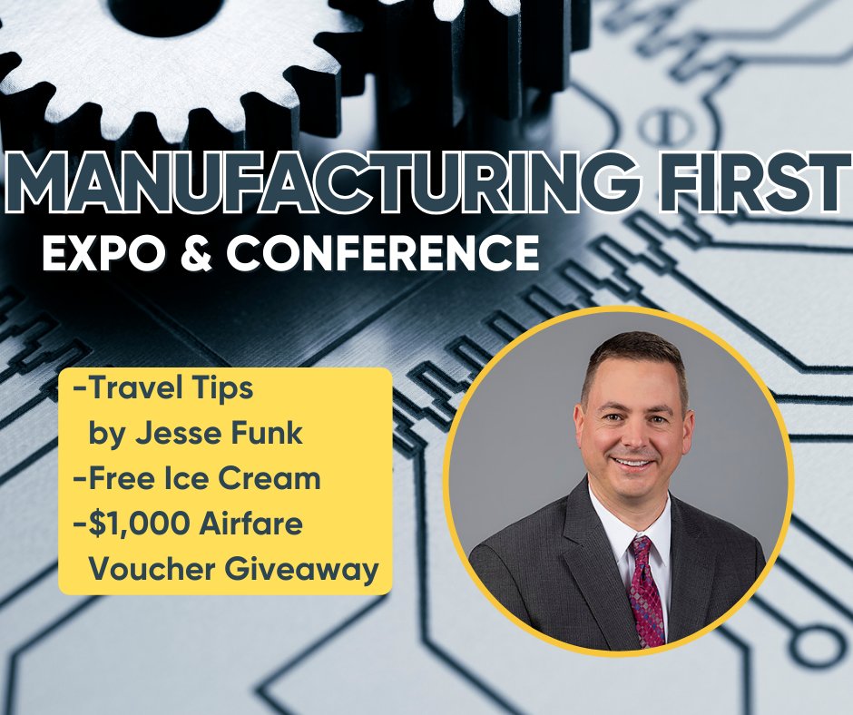 Don't forget to stop by our booth today (booth #823) at the Manufacturing First Expo & Conference in Green Bay to enter to win a $1,000 Airfare Voucher! #Manufacturing #GreenBay #Appleton #ATW #ManufacturingExpo #ReschCenter