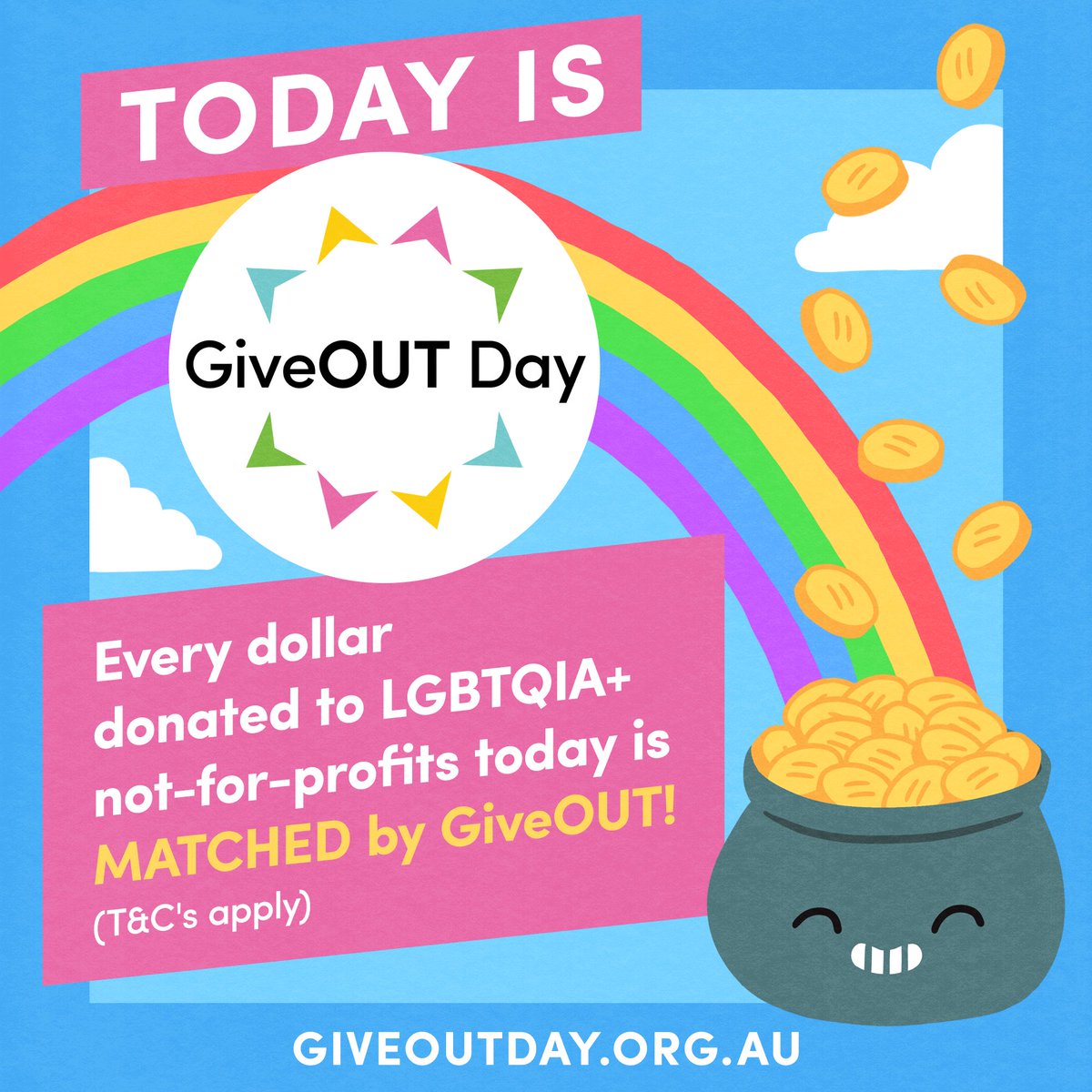 🏳️‍🌈✨️ Happy GiveOUT Day! ✨️🏳️‍🌈

Today is the day of DOUBLE rainbow donations! 🌈🌈

We are proudly participating in GiveOUT Day this year, fundraising for our GV Pride Hub! 

You can donate here: giveoutday.org.au/damien-stevens…

Thank you for your support!