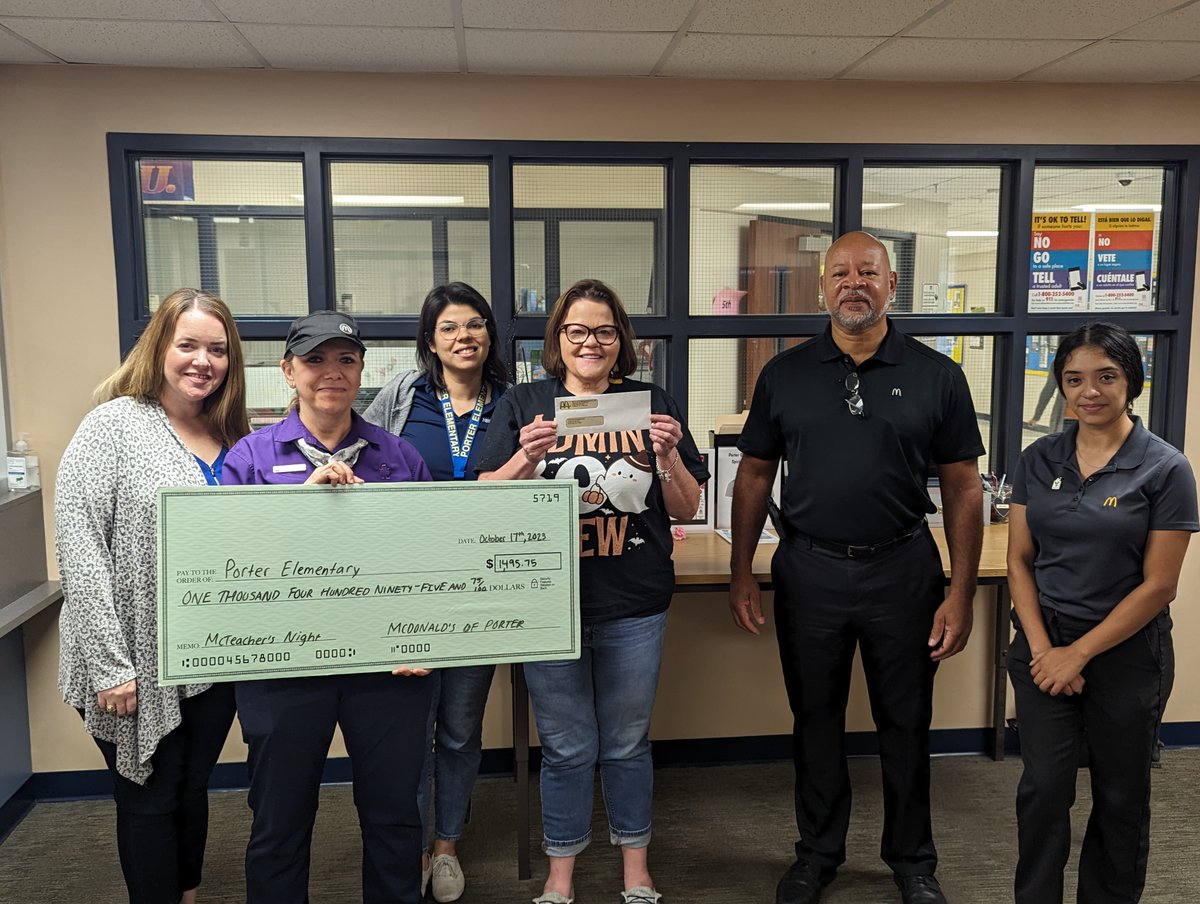 Thank you for supporting McTeacher's Night! Our school earned over $1400! Thank you also to Porter McDonald's for offering programs to help schools! #ncisd #PES_Eagles <a href="/McDonalds/">McDonald's</a>