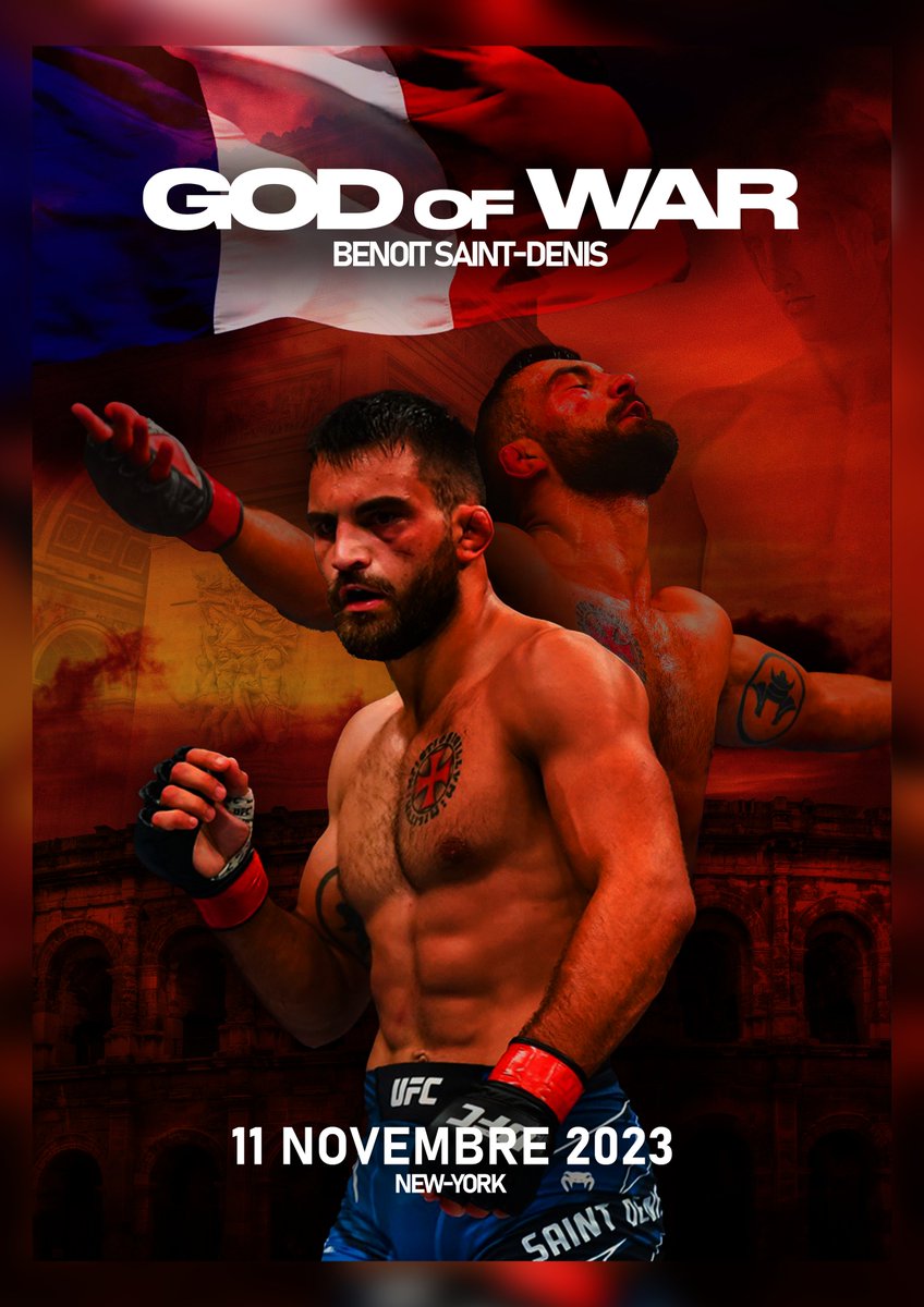 armanddoo_'s tweet photo. GOD OF WAR @BenoitSt_Denis 

@LeColisee_off propagande BSD

Affiche photoshop que j'ai réalisé pour son combat du 11 novembre 2023 (je suis débutant j'aimerai des avis svp) #UFC295 https://t.co/0djwAUkOc1