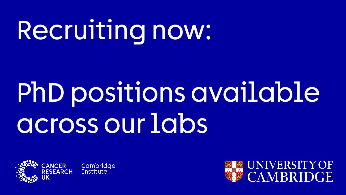 🚨 A number of our groups have PhD openings!

This is your unique opportunity to study at the world-leading <a href="/CRUK_CI/">CRUK Cambridge Institute</a>.

Our research ranges from fundamental biology through to clinical application, all with the aim of beating cancer.

Explore vacancies:
🔗 shorturl.at/ntEW8