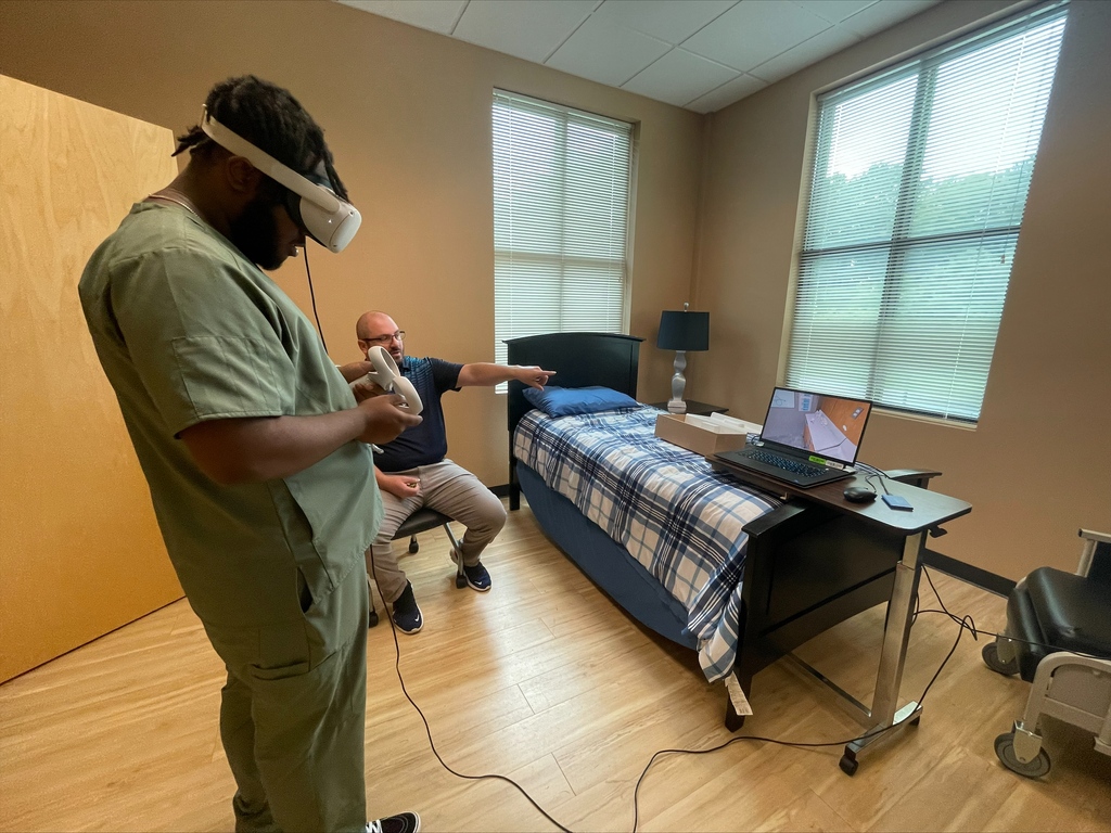 wiregrasstech's tweet photo. WGTC Project Manager, VR-AR Software Development Andrew Cooper has been working with different programs creating virtual reality training. The Coffee Campus RN program uses virtual simulation and dressing change practice. #RNprogram #VRARSoftware #TCSG https://t.co/57k9lw9v2m