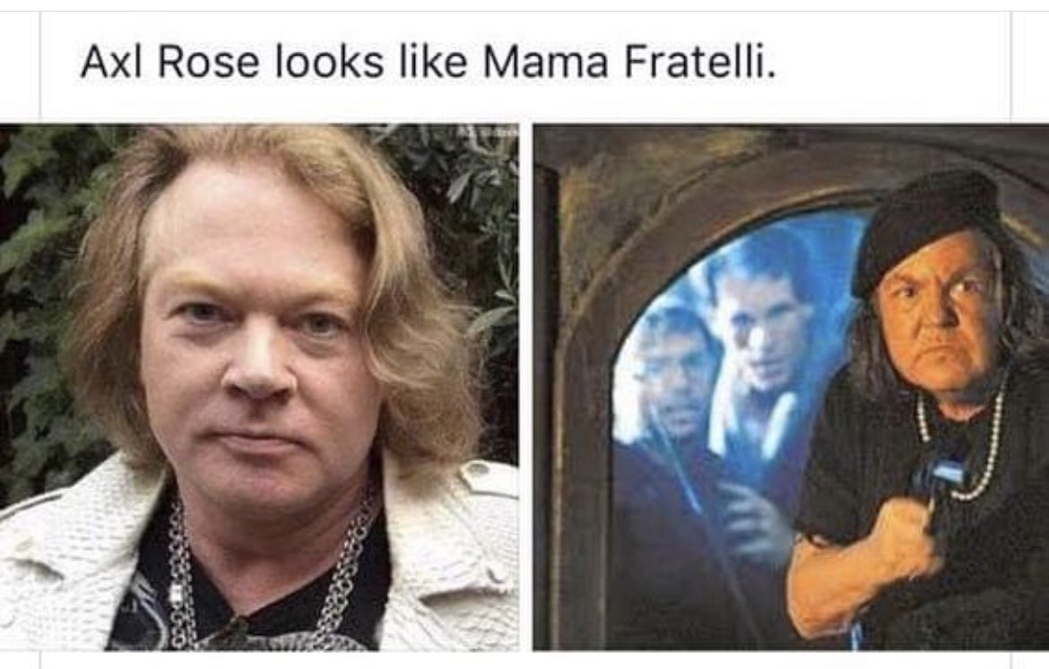 Chet Lemond on X: Wait a second… If Mama Fratelli looks like Axl Rose. And Axl  Rose looks like Mark Stoops. Does Mark Stoops look like Mama Fratelli? 🤯  t.coB79GiTep3A  X