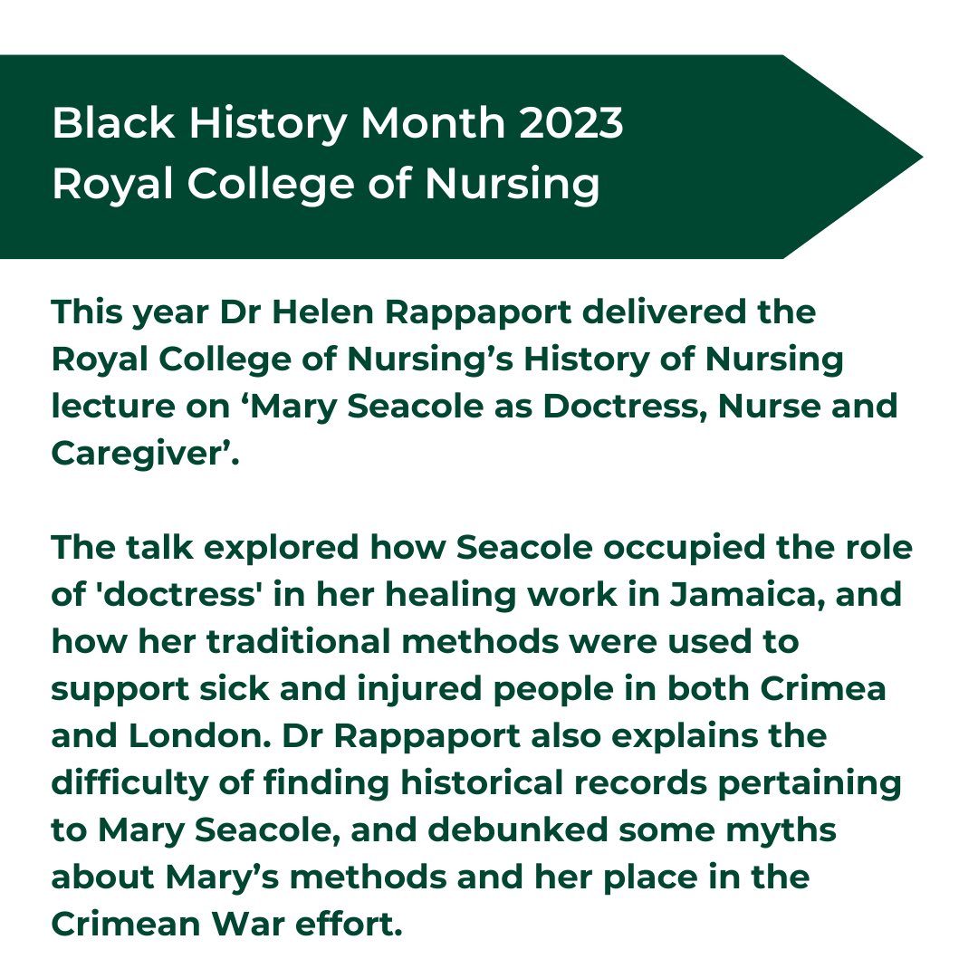 medicalmuseums's tweet image. This year Dr Helen Rappaport delivered the @RCNLibraries’ History of Nursing lecture on ‘Mary Seacole as Doctress, Nurse and Caregiver.’

Watch the lecture here: youtu.be/-am-Fl5KnZ4?si…

#BlackHistoryMonth #SalutingOurSisters #medicalmuseums