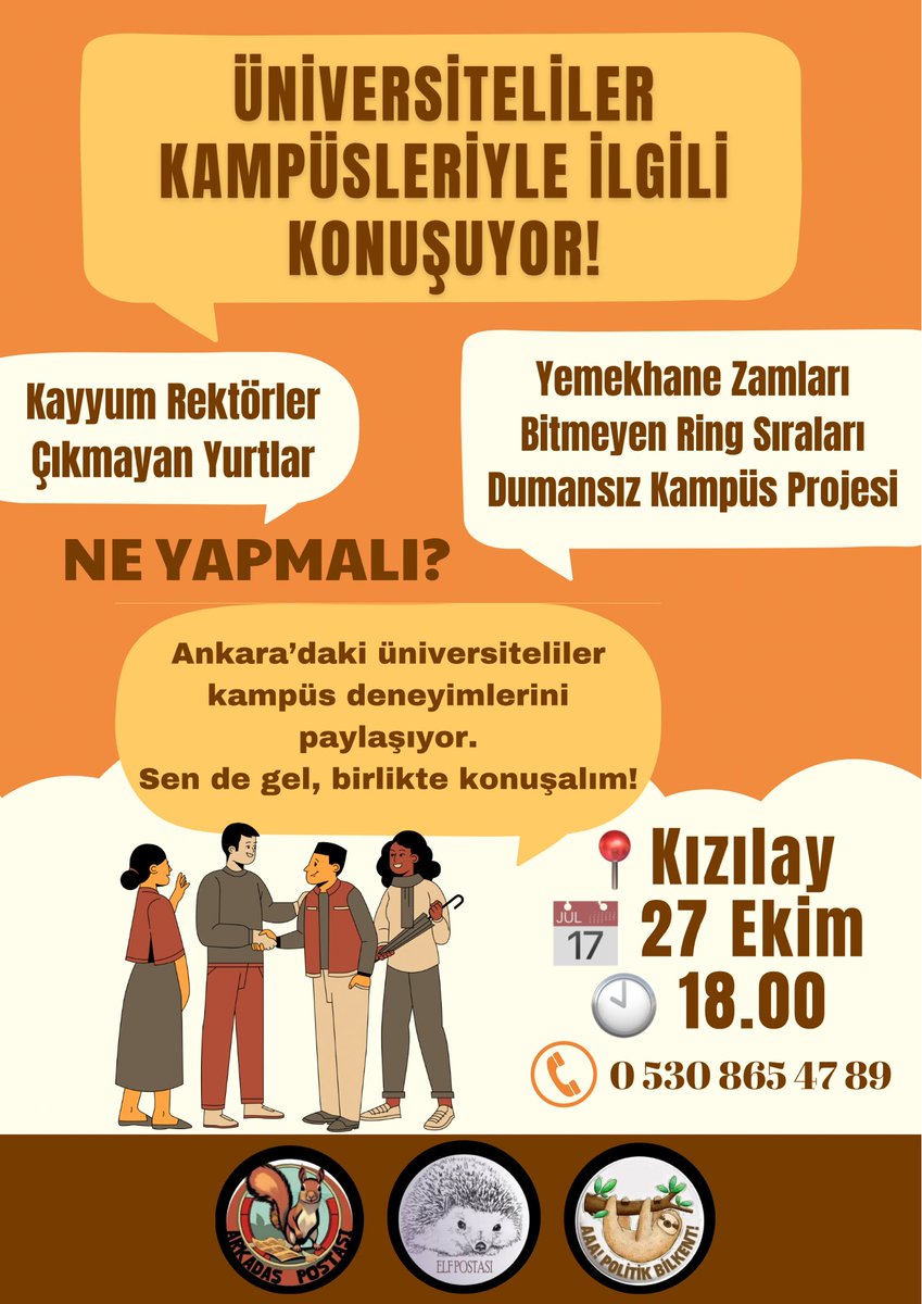 Ankara'daki üniversiteliler, kampüste yaşadığı sorunlarını ve deneyimlerini paylaşmak için bir araya geliyor!

📩 Sen de gelmek istiyorsan DM'de buluşalım!