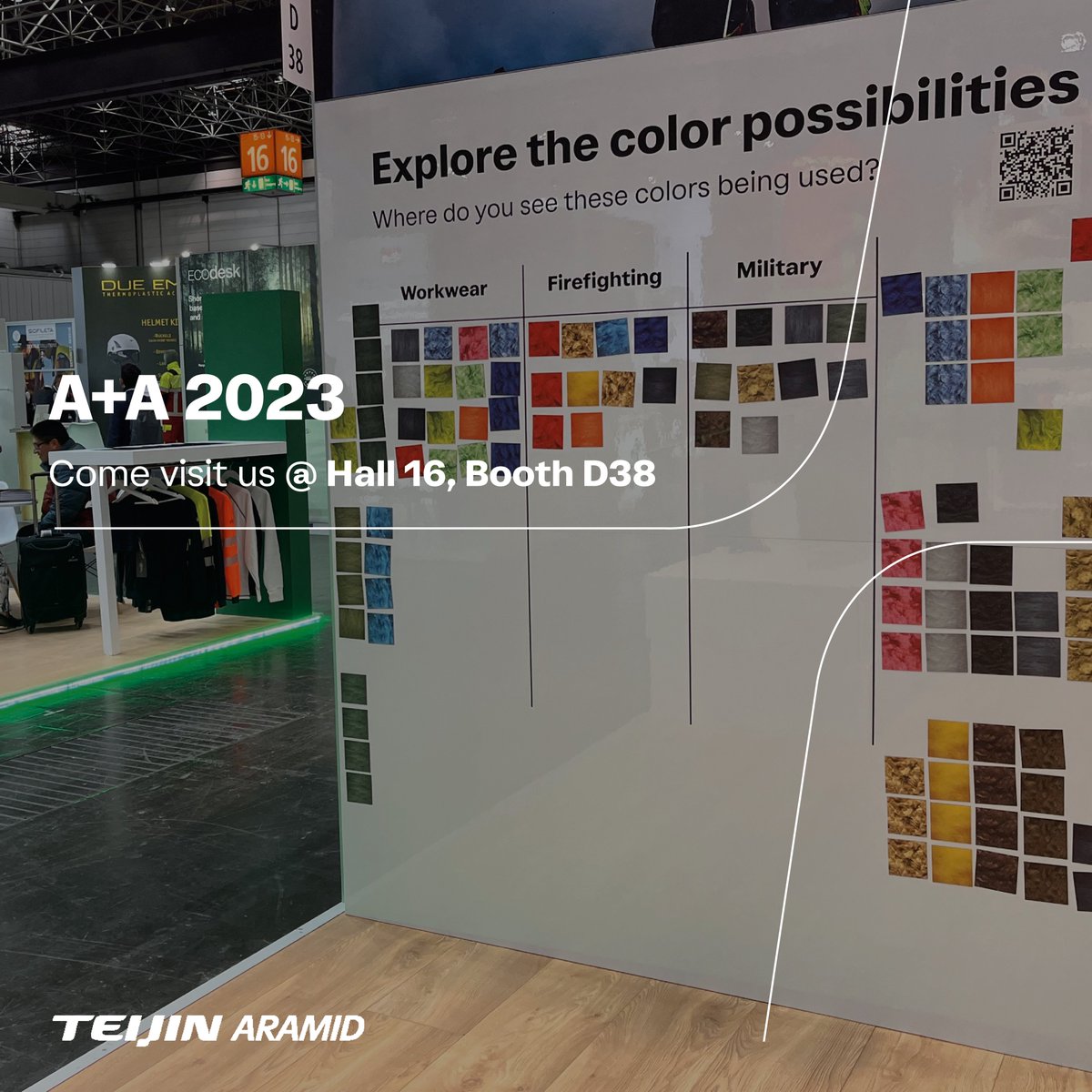 TeijinAramid's tweet image. It’s day two of A+A and the excitement is not over yet. Visit our stand in Hall 16, booth D38 to hear about our expanded color range in dope-dyed fibers for protective apparel.

#teijinaramid #AplusA2023