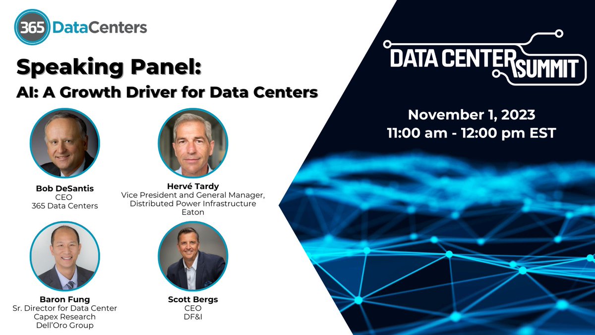 365datacenters's tweet photo. Join Bob DeSantis, CEO of #365DataCenters as he speaks on a panel that navigates & explores the potential of #AI to redefine the future of #data management at the #DataCenterSummit on Nov 1. Learn more & register: https://t.co/YbhXSH2drk @EndeavorMedia @eatoncorp @DellOroGroup https://t.co/RBDoJEB0wW