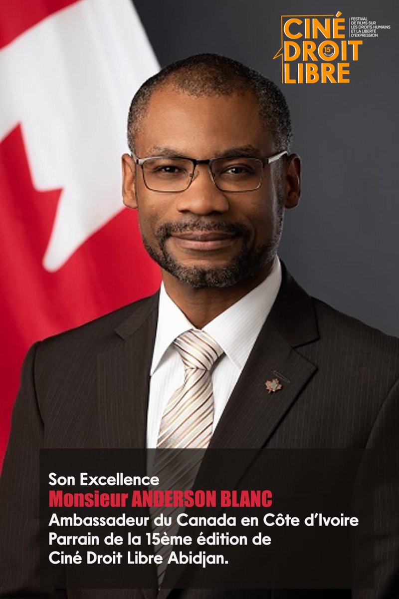 CDLAbidjan's tweet photo. Après le Ministre de la Promotion de la Bonne Gouvernance et de la lutte contre la Corruption. ZORO BI BALLO  en 2022 le festival Ciné Droit Libre est honoré de bénéficier du parrainage de son Excellence Monsieur Anderson BLANC @CanEmbCI 
@Meschak25 @UEenCI https://t.co/r4rK8qFaBR