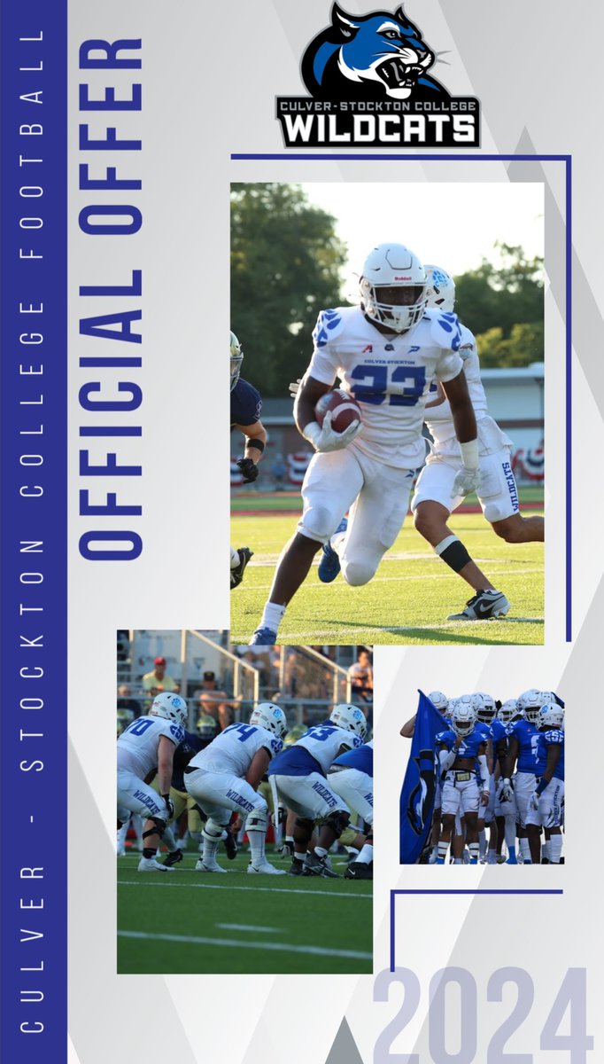 #AGTG Blessed to receive a offer from Culver Stockton College @CoachCutshaw @CSCwildcatsFB @RooseveltNelso2 @Coach_PT12 @CwoodFootball96 @coach_oaks @johnnywhite1977 @coach_wglover
