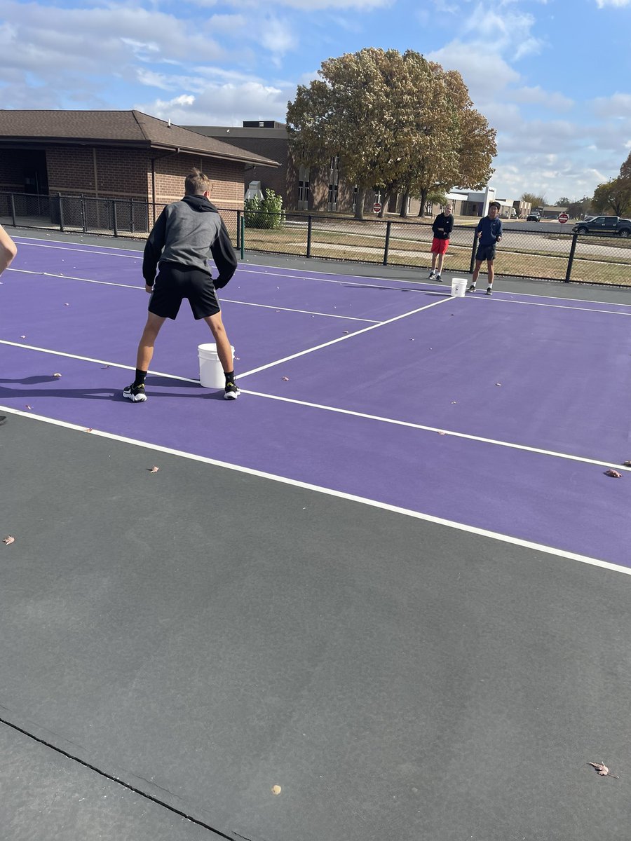 Beautiful day for “bucket jam”. Strawberry buckets from our cafeteria. Also, easy transition to play with tennis balls instead of frisbees if students can’t throw frisbee or if it’s iowa windy.