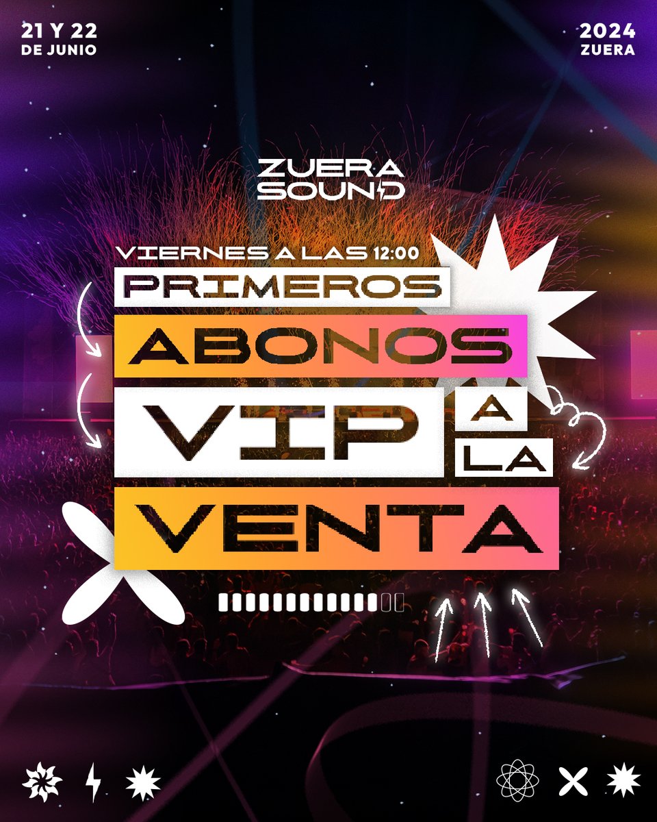 ZueraSound's tweet photo. ⏰Viernes 27 de octubre a las 12:00h primeros abonos VIP a la venta⏰

Muchos lo habéis pedido y el viernes ya serán vuestros.

Este año tendremos una zona VIP a la altura de los grandes festivales de #España y a partir del viernes podrás conseguir tu VIP del #ZueraSound 2024🔥 https://t.co/daO8Slrv6z