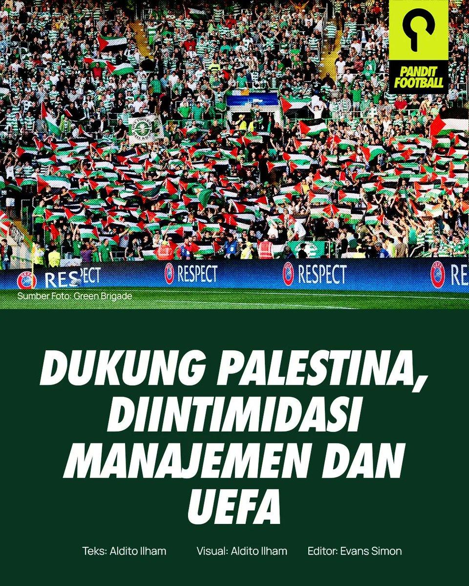 Dini hari nanti, ultras Celtic FC, Green Brigade mengajak suporter Celtic untuk membentangkan bendera Palestina kala Celtic menghadapi Atletico Madrid.