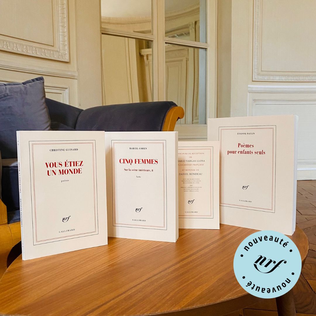Gallimard's tweet photo. Quelques nouveautés du mois d'octobre en #CollectionBlanche !✍️
♦ "Cinq femmes" de Marcel Cohen
♦ "Discours de réception de Mario Vargas Llosa à l’Académie française"
♦ "Vous étiez un monde" de Christine Guinard
♦ "Poèmes pour enfants seuls" d'Étienne Paulin
#vendredilecture https://t.co/T4aMTEFI3y