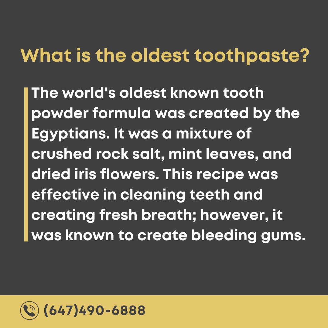 Goldenmiledent1's tweet image. Call us and book an appointment today!
📞(647)490-6888
🔎goldenmiledental.ca

#toothpaste #toothpastehistory #toothpastefacts