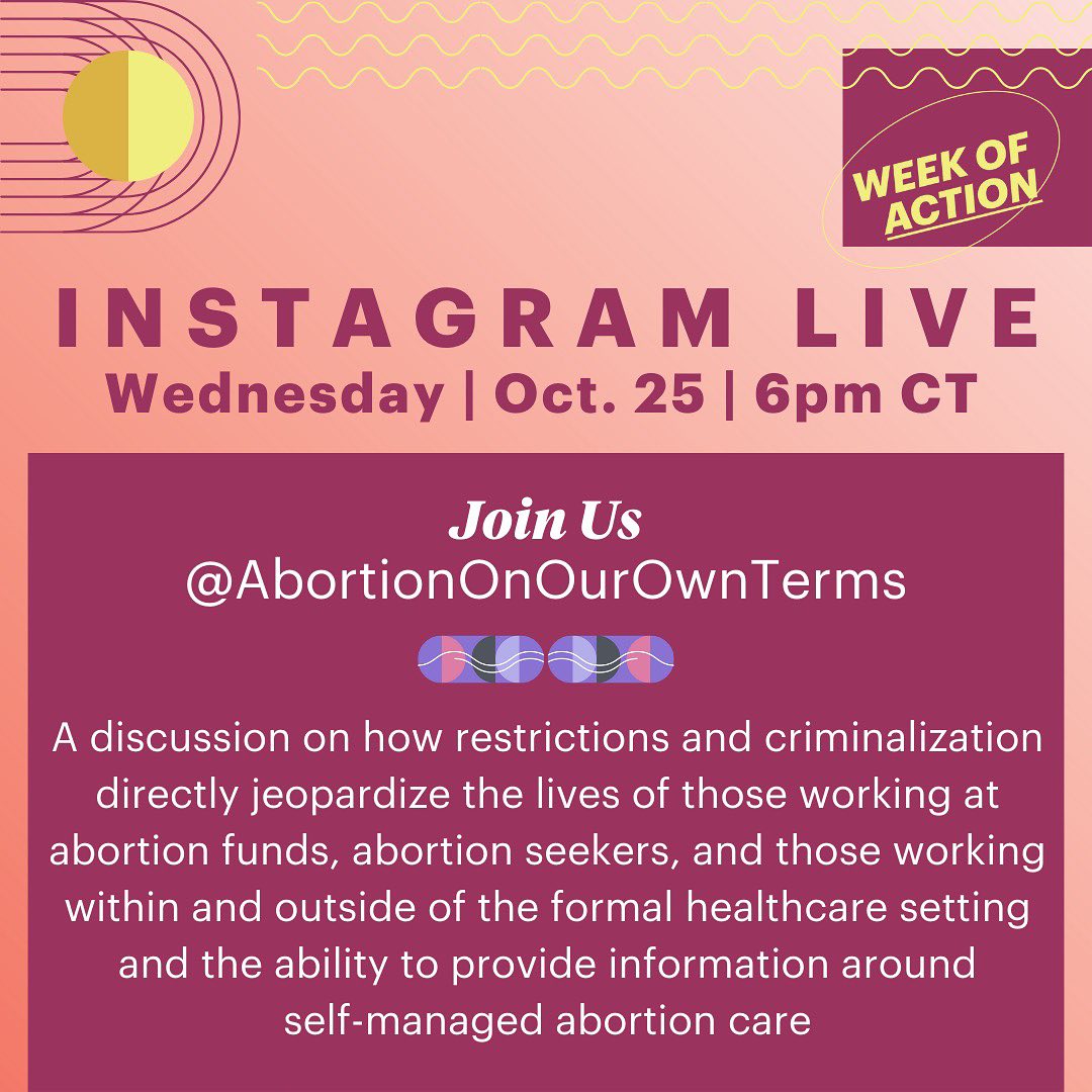 Join us TONIGHT at 6 pm CT / 7pm ET with @AbortionOOOT and @FronteraFundRGV  for an Instagram Live on self-managed abortion & criminalization in our communities!!

Follow their account on IG now & we'll see y'all soon 🤍instagram.com/abortiononouro…