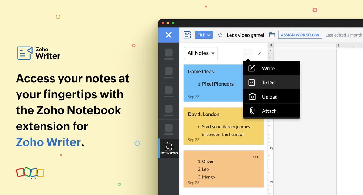 ZohoWriter's tweet image. Introducing the #ZohoNotebook extension for #ZohoWriter—a seamless #integration for a smoother writing experience. Access, create, and link notes and much more—all without leaving your document!🤓 Try now 👉 zurl.co/O5Vs
@ZohoNotebook @ZohoWorkplace @ZohoWorkDrive