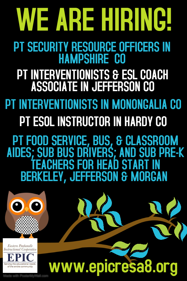 EasternEpic's tweet photo. Looking for a great part-time position? EPIC is hiring several different positions across our counties! Check these out at https://t.co/MOwG8zdLCj and submit your application today for consideration!! https://t.co/hNI2KY4FBU