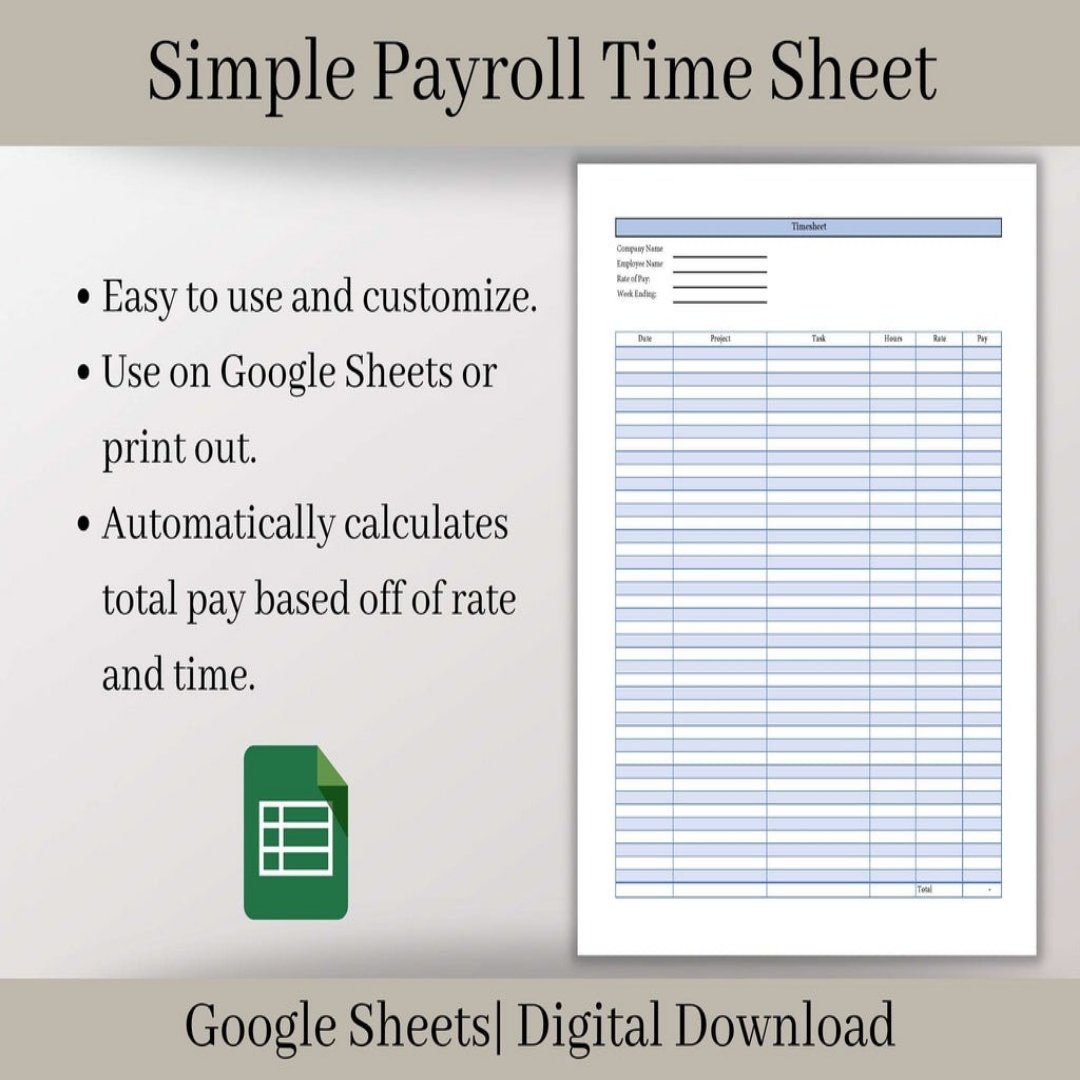 Effortlessly track employee work hours and create payroll reports with our easy-to-use Google Sheets Payroll Time Sheet. Streamline your payroll process and boost efficiency! ⏰💼Link In Bio #PayrollTimeSheet #GoogleSheets #TimeCardReport #PayrollEfficiency