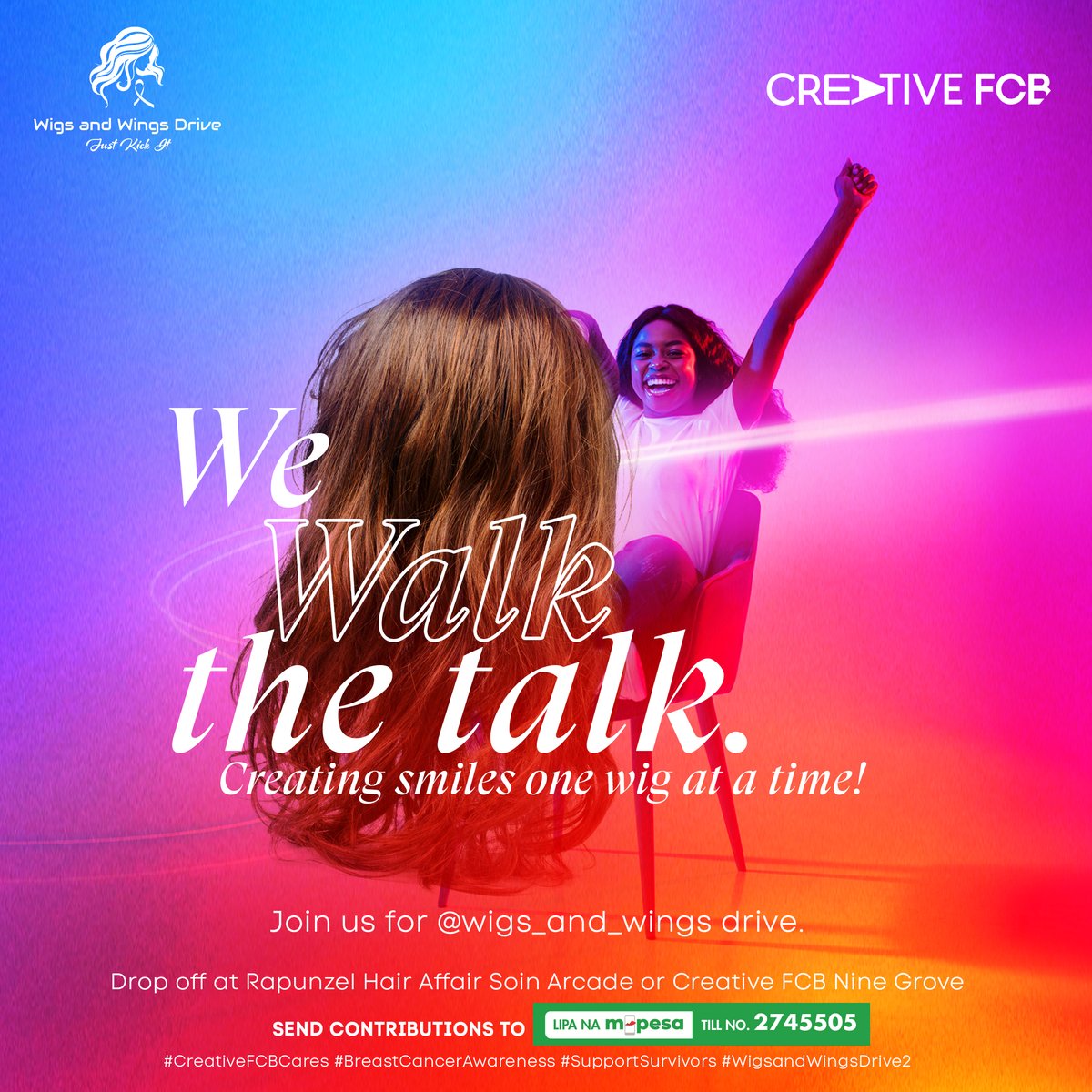 creativedgeke's tweet photo. This is more than a partnership; it’s a promise to uplift, inspire, and support. Together let’s write a story of love &amp; hope!
#CreativeFCBCares #BreastCancerAwareness #SupportSurvivors #WigsandWingsDrive2 https://t.co/dBB88bcXDN