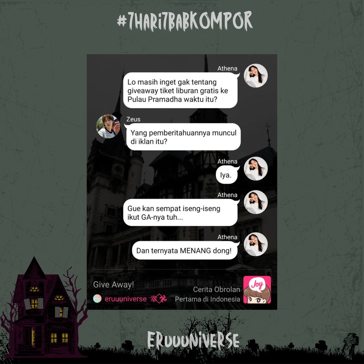 eruuuniverse's tweet photo. — DAY 1
Siapa nih yang suka ikutan giveaway? 

Kali ini ada giveaway lagi nih guys. Tapi agak … berbeda. 
Kira-kira ada apa ya? 

#7Hari7BabKOMPOR 
@Joylada_ID https://t.co/lAPZ5kAXgc