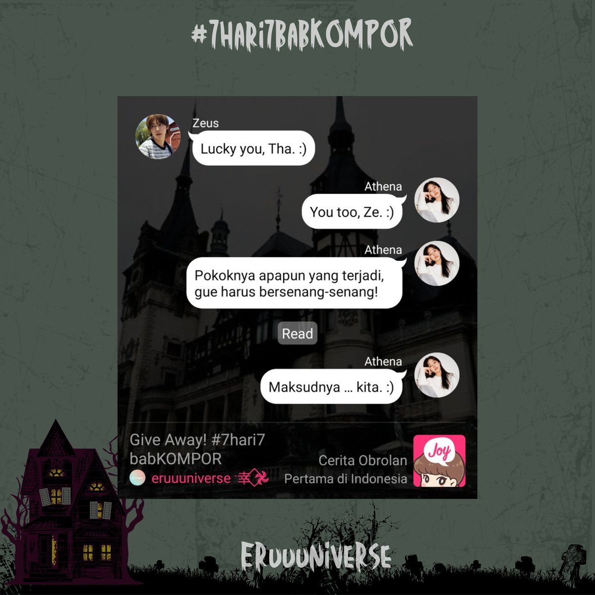 eruuuniverse's tweet photo. — DAY 1
Siapa nih yang suka ikutan giveaway? 

Kali ini ada giveaway lagi nih guys. Tapi agak … berbeda. 
Kira-kira ada apa ya? 

#7Hari7BabKOMPOR 
@Joylada_ID https://t.co/lAPZ5kAXgc