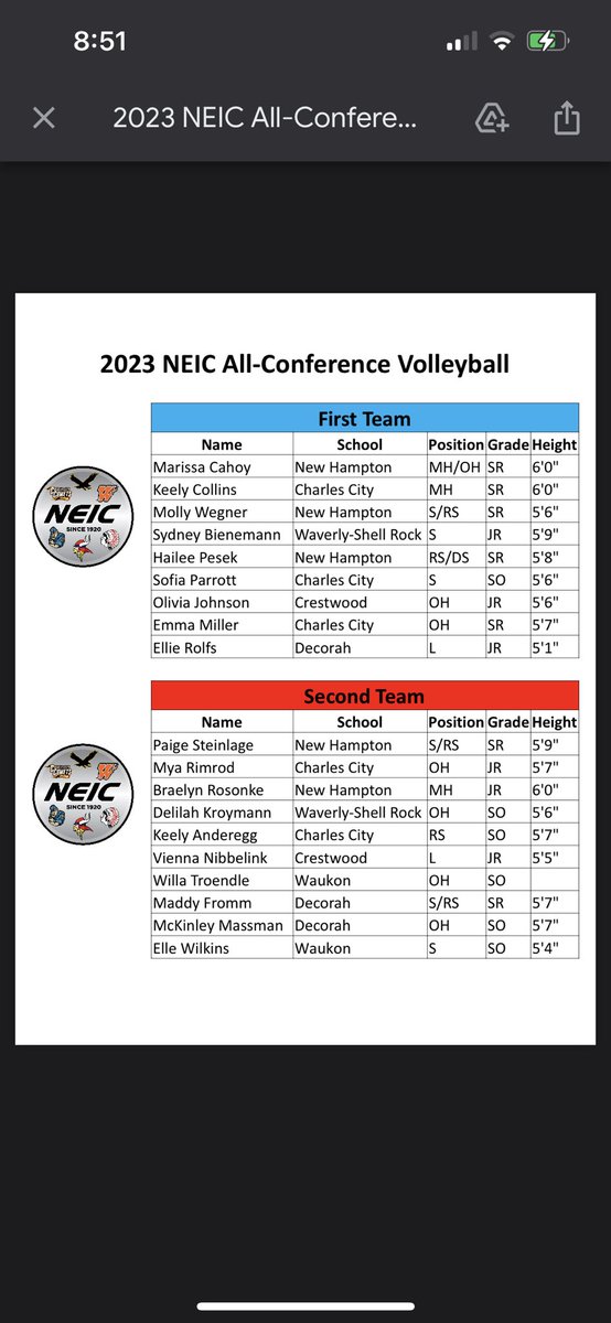 All-Northeast Iowa Conference Volleyball