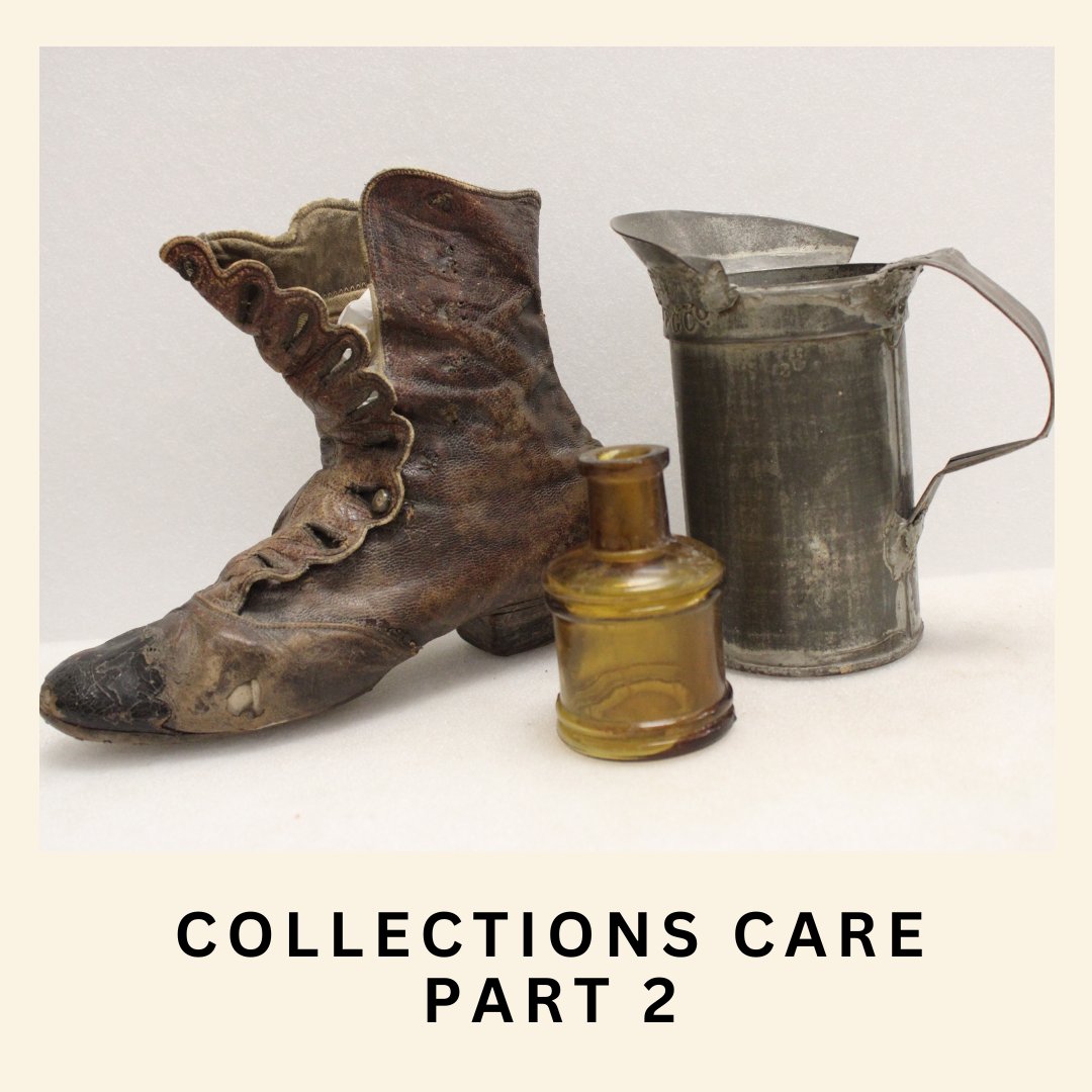 SchoolsMuseum's tweet image. In the Museum, we have a variety of objects in our care, from Victorian leather shoes and needlework samplers, to cast iron pots and metal trophies. Every artifact requires different types of preventative conservation. 
#kingstonmuseums #collectionsmanagement