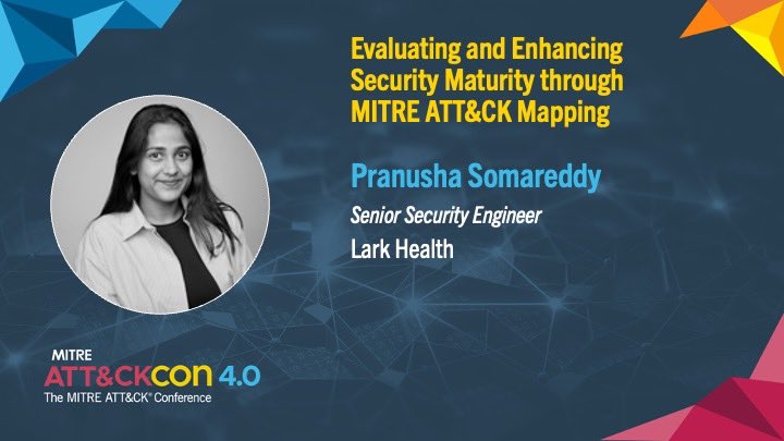 MITREattack's tweet photo. Next up, explore the power of aligning security controls with adversary techniques to highlight defensive gaps. 🔭 Pranusha Somareddy will showcase how to assess security maturity with ATT&amp;CK and put practical strategies into play. #ATTACKcon4 https://t.co/nX310JB7G5