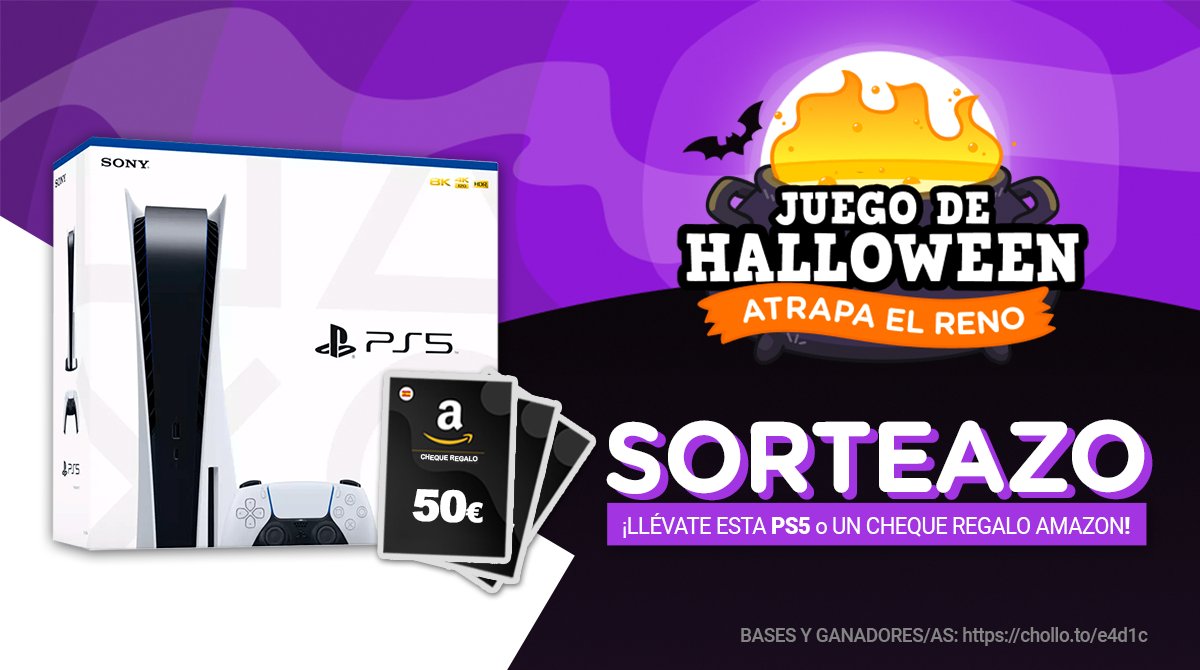 🎃🦌¡SORTEAZO!🦌🎃Llévate esta PlayStation 5 o uno de los 3 cheques Amazon de 50€:

👉 Comenta con #RenosEnChollometro diciendo qué es lo que más te gusta de nuestros Renos
👉 Haz 🔃RT

🔥Consigue el poder del chollo haciendo también RT a este tweet➡️ chollo.to/j2dox