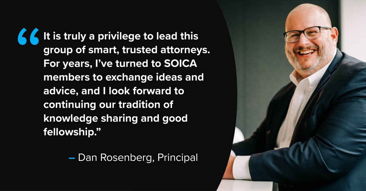 Our firm is thrilled to congratulate #MuchConstruction principal Dan Rosenberg on his appointment as president of the Society of Illinois Construction Attorneys (SOICA): bit.ly/3FtIQFl