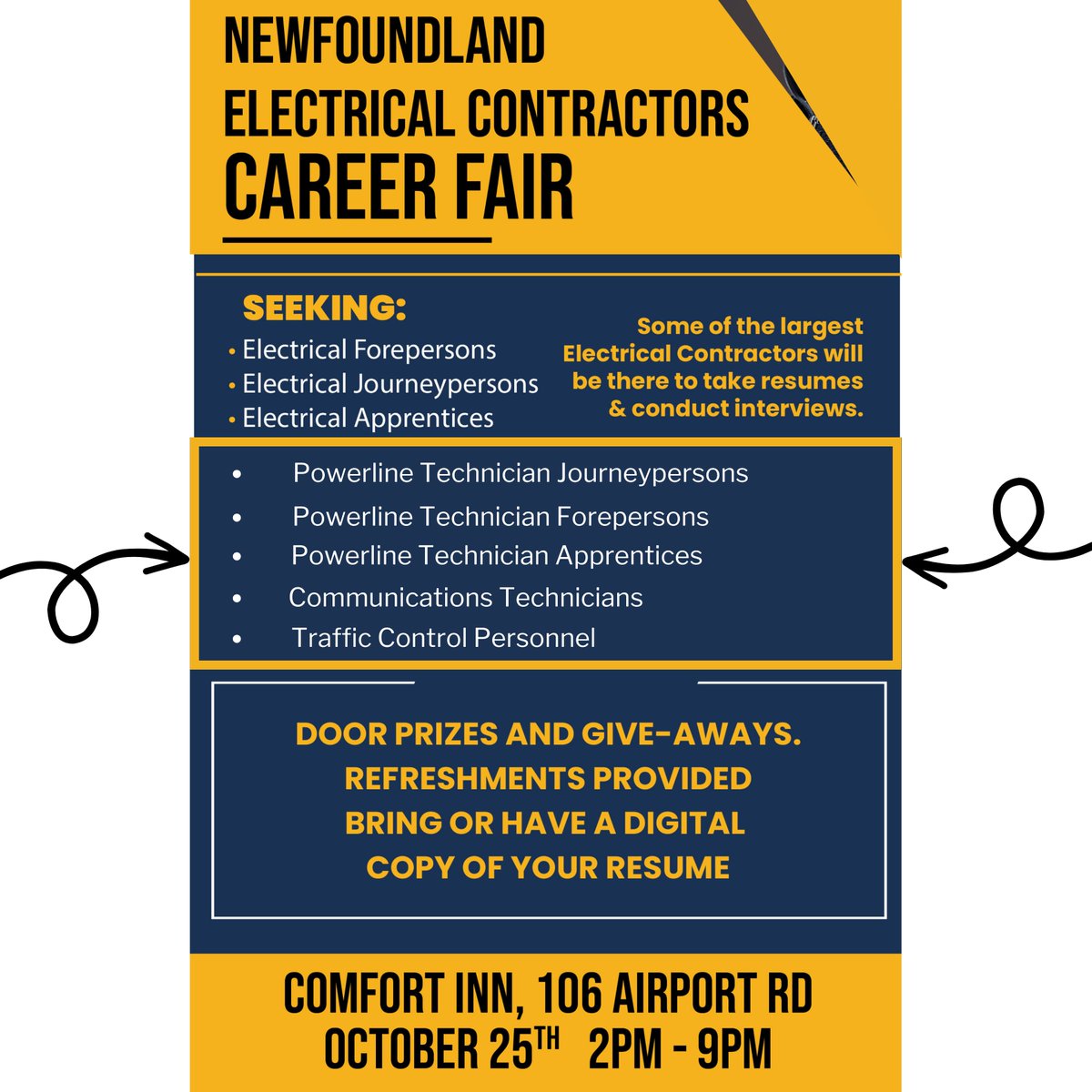 📣 ATTENTION Powerline Technician Journeypersons, Forepersons &amp; Apprentices, Communications Technicians &amp; Traffic Control Personnel.
📣 Happening TODAY❗️2-9pm
📣 Some of the largest Electrical Contractors will be there to take resumes. You won't want to miss this opportunity❗️