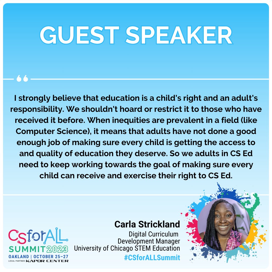 Oakland, here I come!! 💃🏿

I’m thrilled to join the #CSEd community as we come together to share, learn and celebrate the national @CSforALL movement this October at the 2023 #CSforALLSummit.