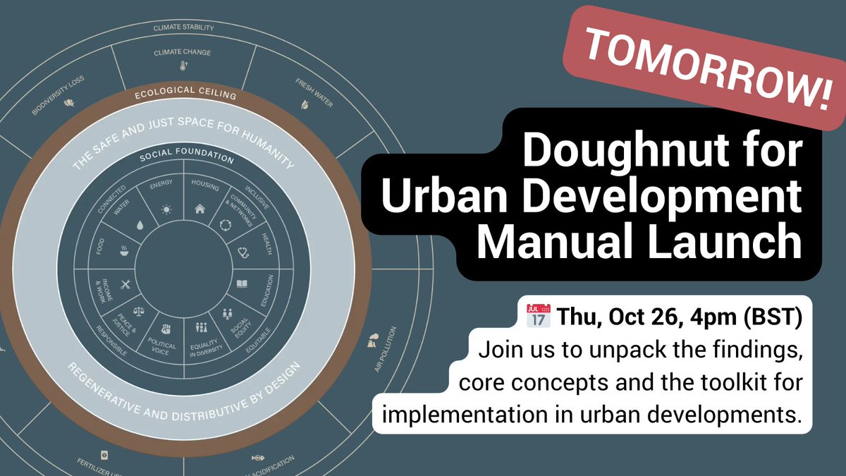 Doughnut Economics Action Lab (DEAL) (@doughnutecon) on Twitter photo TOMORROW! Join us on Oct 26 @ 4PM BST for the global launch of the new open-source book, Doughnut for Urban Development: A Manual!
The event will be led by @EffektArch's Dani Hill-Hansen, Home.Earth's <a href="/KasperGuldager/">Kasper Guldager</a>, and the DEAL team.
doughnuteconomics.org/events/318 TOMORROW! Join us on Oct 26 @ 4PM BST for the global launch of the new open-source book, Doughnut for Urban Development: A Manual!
The event will be led by @EffektArch's Dani Hill-Hansen, Home.Earth's <a href="/KasperGuldager/">Kasper Guldager</a>, and the DEAL team.
doughnuteconomics.org/events/318