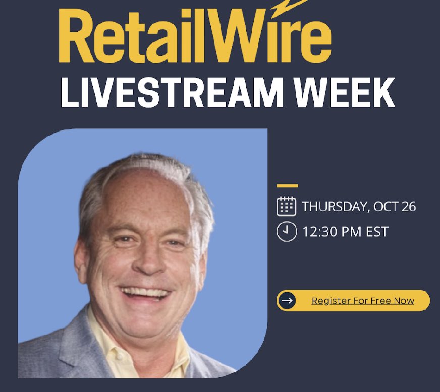 kizerandbender's tweet image. Looking forward to talking about adventures in visual merchandising with one of my favorite people. Join @TheRetailDoctor and I on the @retailwire live stream, Thursday, 10/24 at 12:30 EST. ^G
crowdcast.io/c/livestreamwe… #retail #retailwire