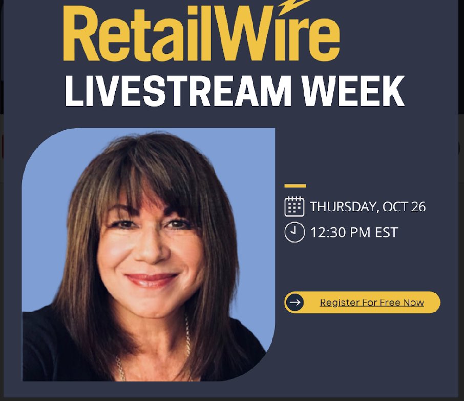kizerandbender's tweet image. Looking forward to talking about adventures in visual merchandising with one of my favorite people. Join @TheRetailDoctor and I on the @retailwire live stream, Thursday, 10/24 at 12:30 EST. ^G
crowdcast.io/c/livestreamwe… #retail #retailwire