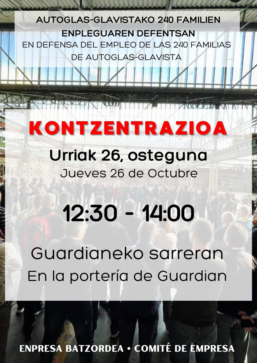 ELAGasteiz_'s tweet photo. [Elkarretaratzea | Concentración]
🗓️Urriak 26
🕧12:30 - 14:00
📍Guardian (#Laudio)

                  📢#Autoglas-#Gavista EZ ITXI‼️
                  📢#Glavista SOLUCIÓN‼️ https://t.co/rLFtzpG7H9