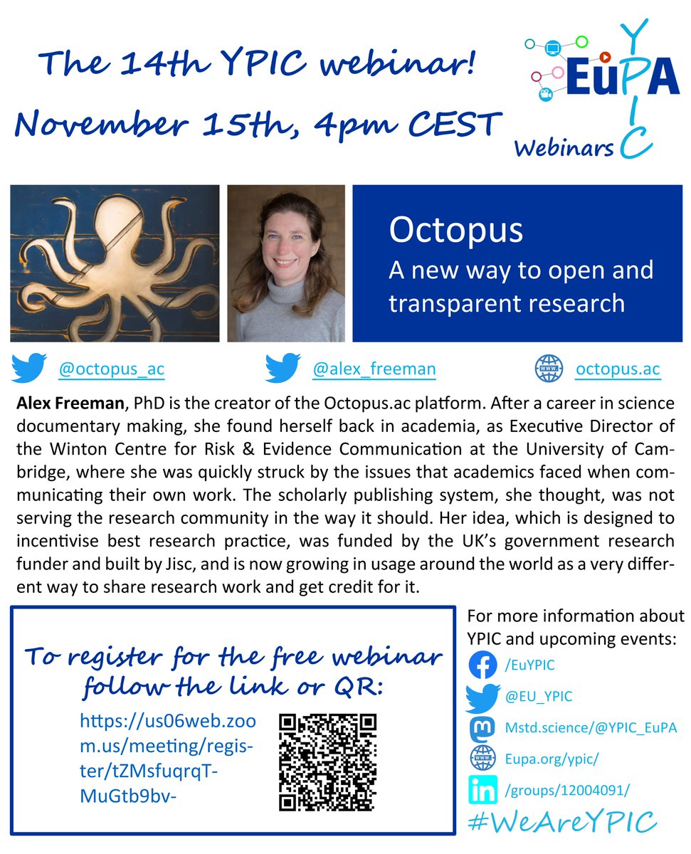 Young Proteomics Investigators Club (@eu_ypic) on Twitter photo Join us for our upcoming webinar on the 15th of November! Learn about <a href="/octopus_ac/">Octopus.ac</a> , a brand new publishing platform that promotes open, transparent and efficient research by omitting the narative and focussing on the actual science. Register through the link below!
#OpenScience Join us for our upcoming webinar on the 15th of November! Learn about <a href="/octopus_ac/">Octopus.ac</a> , a brand new publishing platform that promotes open, transparent and efficient research by omitting the narative and focussing on the actual science. Register through the link below!
#OpenScience