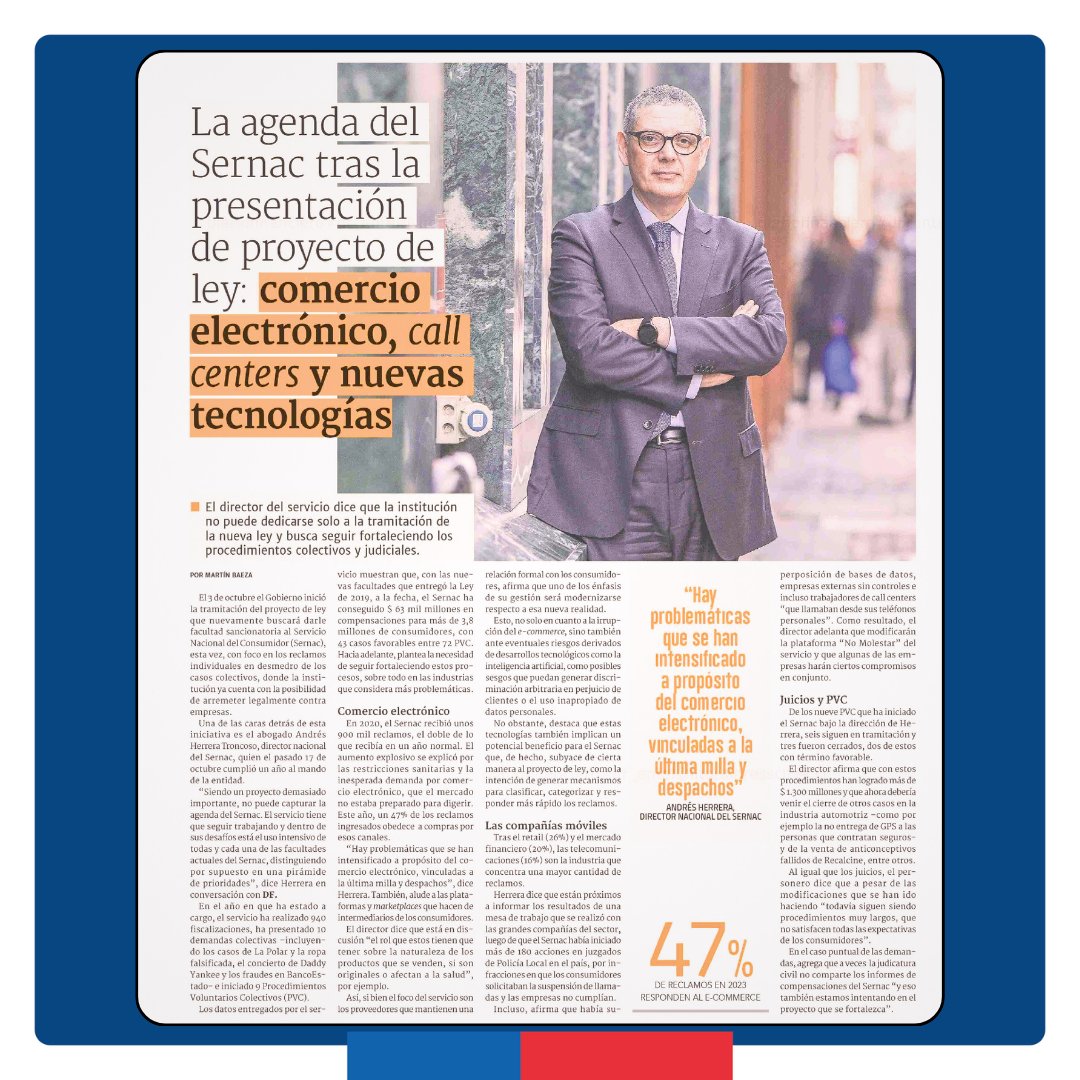 SERNAC's tweet photo. 🗞️ Hemos sido entrevistados por el @DFinanciero  , donde nuestro director nacional, Andrés Herrera, se refiere a variados temas vinculados a la institución SERNAC. 

#SernacInforma #DiarioFinanciero #SERNAC #SernacTeProtege https://t.co/WFb6Adj986
