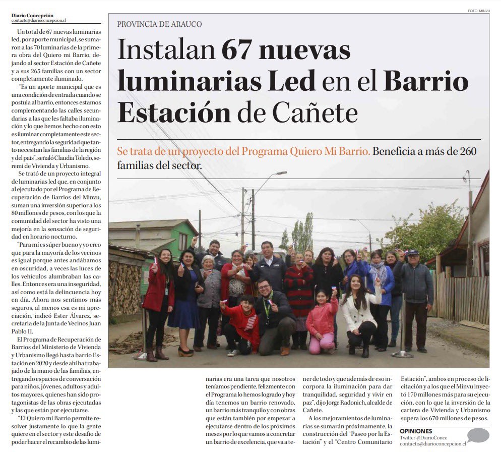 barrios8va's tweet photo. 🗞️PRENSA|| @DiarioConce destaca mejoramiento de luminarias en @mi_estacion #cañete. Lee los detalles en la nota. https://t.co/yrxpwkl45v