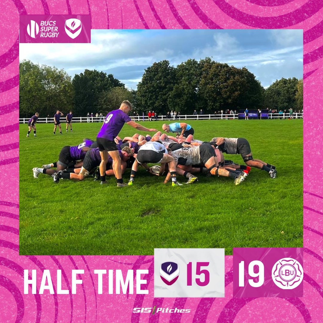 LboroRugby's tweet photo. HALF TIME against @leedsbeckettrugby
Come on Loughborough!💜
#LEELOU #bucssuperrugby #lbororugby #lborosport https://t.co/MjWMgrr7Hj