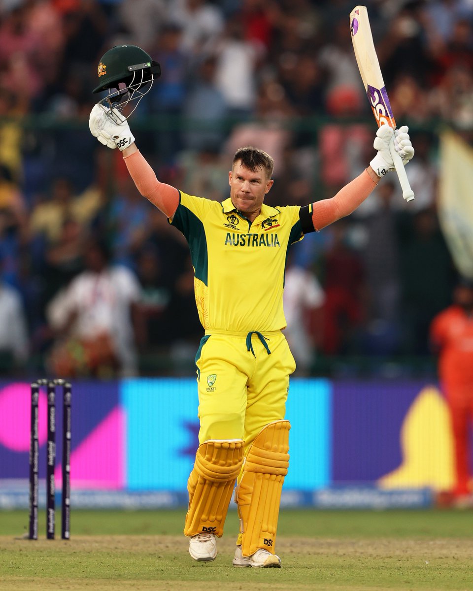 ICC's tweet photo. Jumping high. Scoring higher 🚀

David Warner belted back-to-back #CWC23 hundreds!

#AUSvNED https://t.co/4iL5g8F9S2