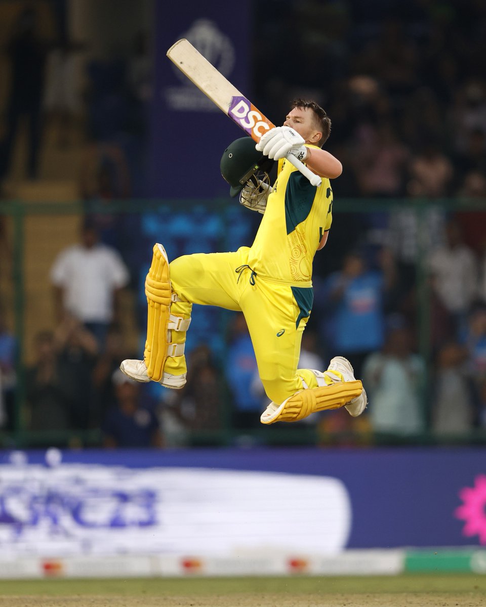 ICC's tweet photo. Jumping high. Scoring higher 🚀

David Warner belted back-to-back #CWC23 hundreds!

#AUSvNED https://t.co/4iL5g8F9S2