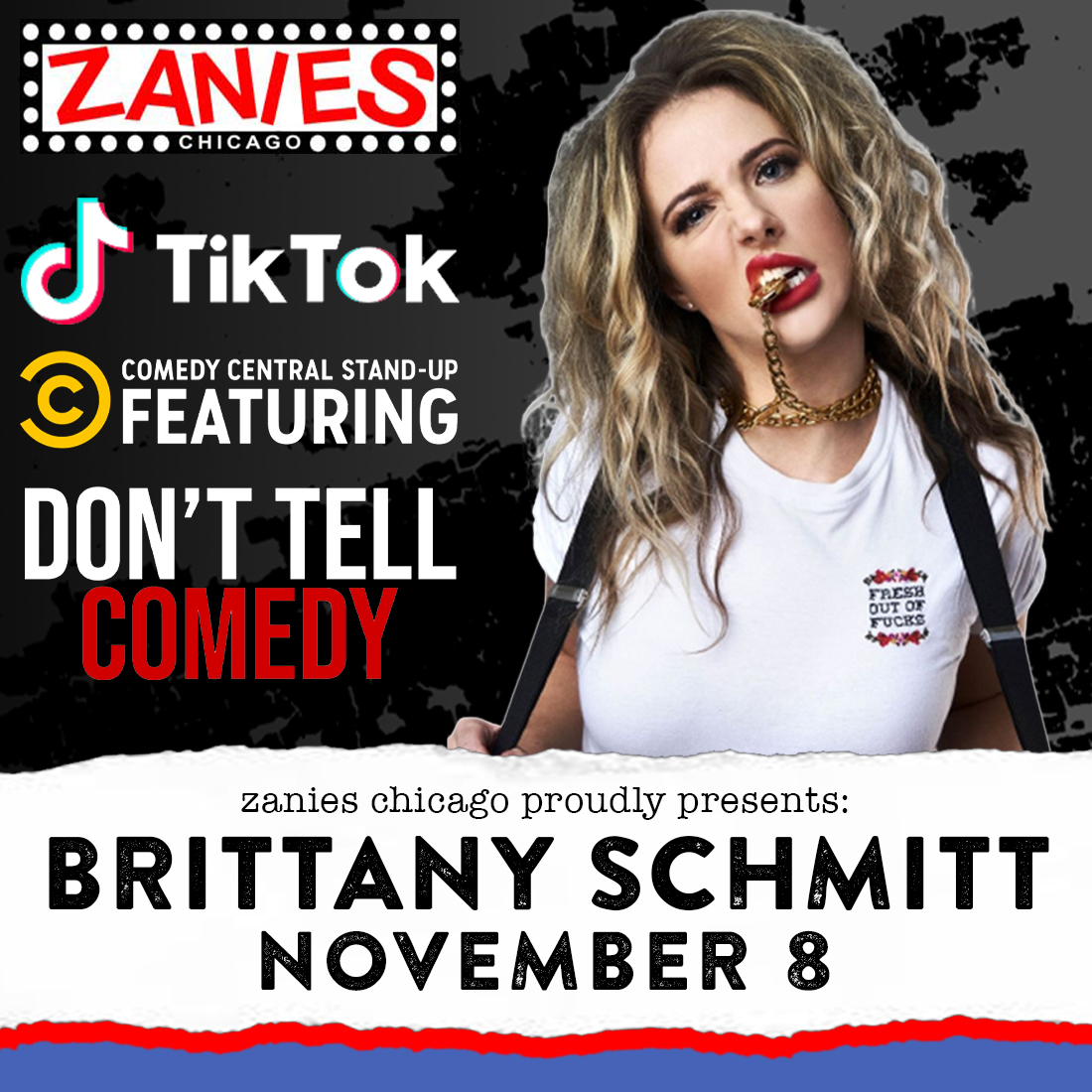 Comedian @itsbrittbrit hits the Zanies stage for one night only on November 8! You caught her on Comedy Central's Stand Up Geaturing and watched her hit special From Ho to Housewife with 800 Pound Gorilla. Grab your tickets while you can--> bit.ly/Chicago_Schmitt