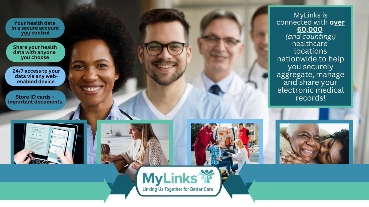 Connected w/60K+ healthcare locations across the U.S., <a href="/MyLinks/">MyLinks®</a> enables #patients to securely #gathermanageshare their electronic health records w/anyone they choose! It's free, user-friendly + is VA-approved, so #Veterans can manage #VA + non-VA records. buff.ly/3tG16IF