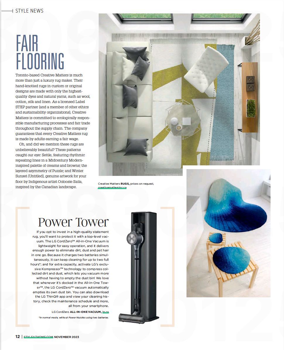 MatteStories's tweet image. Featured in @styleathome’s latest print issue, Creative Matters’ rugs are crafted with the finest materials and dyes. They also boast a sustainable, fair-trade manufacturing process. 

#CreativeMatters #styleathome #sustainability