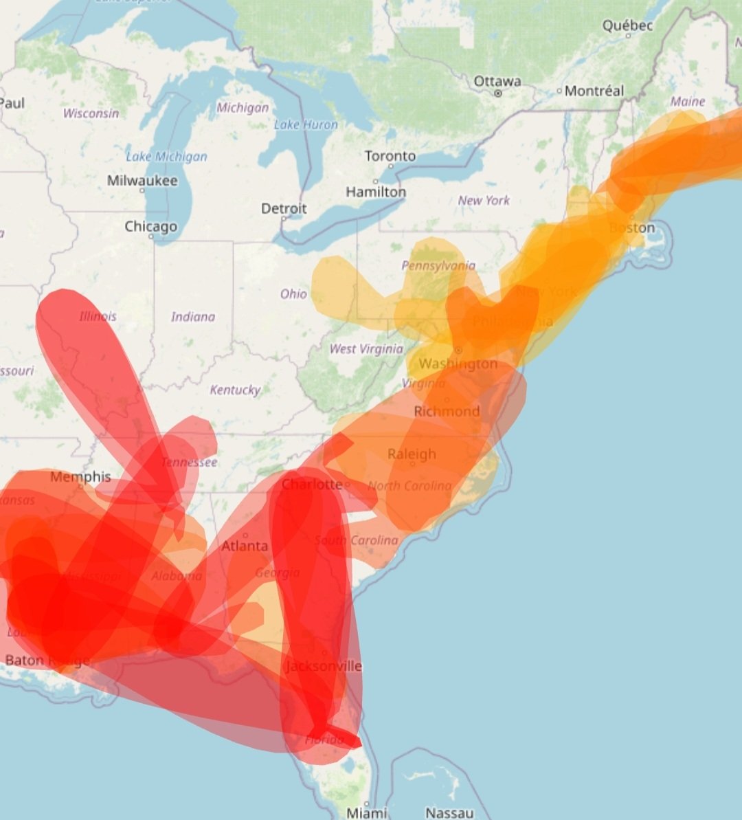 N1STN's tweet photo. Some decent vhf propagation for the eastern half https://t.co/4XebWNoQ1m