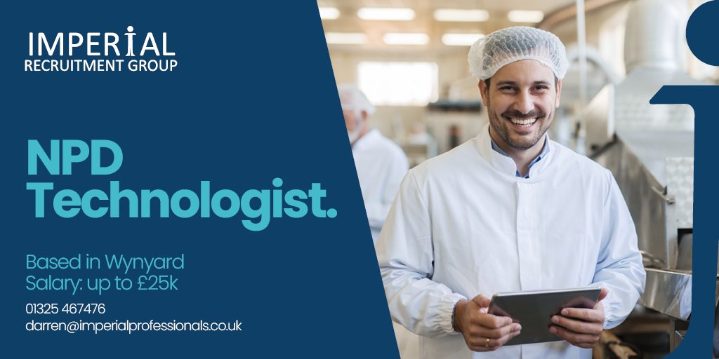 📢***Imperial Recruitment Group are currently recruiting for an NPD Technologist based in Wynyard on a full-time, permanent basis. Salary: up to £25k Hours: Mon - Fri 9 am - 5 pm.

darren@imperialprofessionals.co.uk
01325467476
imperialrecruitmentgroup.com