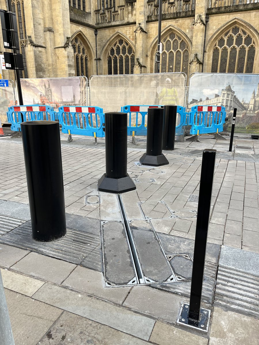 dhtully's tweet image. God, it’s just so depressing that our council think these are worth it versus the miniscule ‘risk’ of a terrorist attack. How much does this stuff cost? Do they hate Bath being a beautiful city? Can’t see their motivation. Brainless.