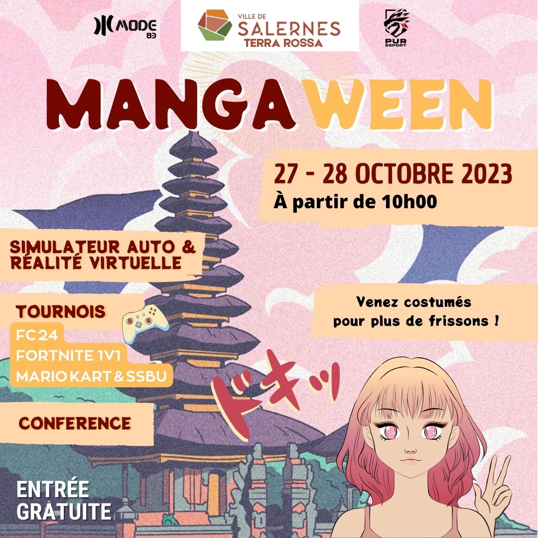 🎃 MangaWeen 🎃 Entrée gratuite !
27 et 28 octobre 2023, dès 10h
à Terra Rossa - #Salernes

#Tournoisjeuxvidéo
Simulateur AUTO
Réalité virtuelle
Atelier mini #Fablab
Conférence

🎮 Inscription aux tournois et infos : mode83.net/site/manga-wee…

Venez costumés !